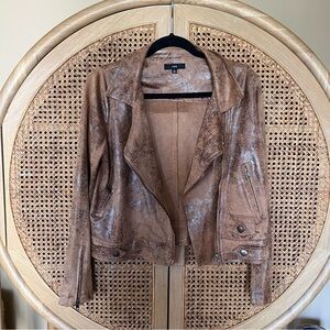 FATE Faux Suede Snake Skin Moto Jacket – Brown Distressed Look – Size Small